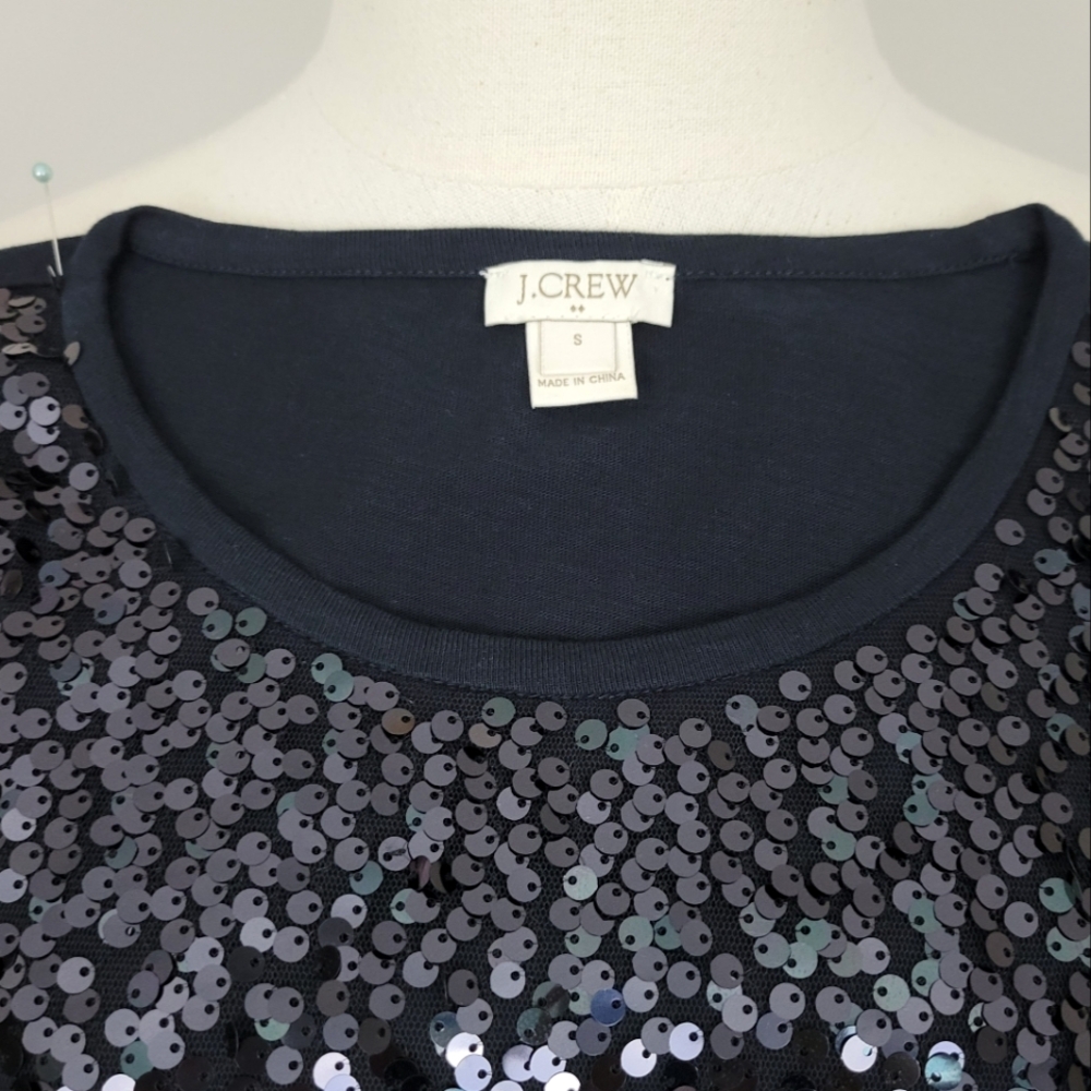 J.Crew Black Sequins Crew Neck Top Size S - Picture 5 of 6